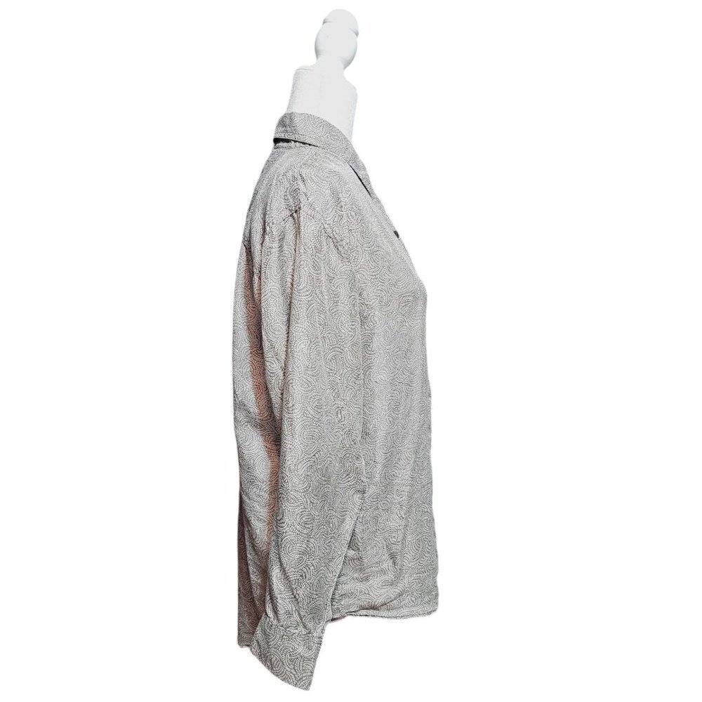 Vintage Whistle gray & white silk button down long sleeve western blouse size S - Picture 2 of 10
